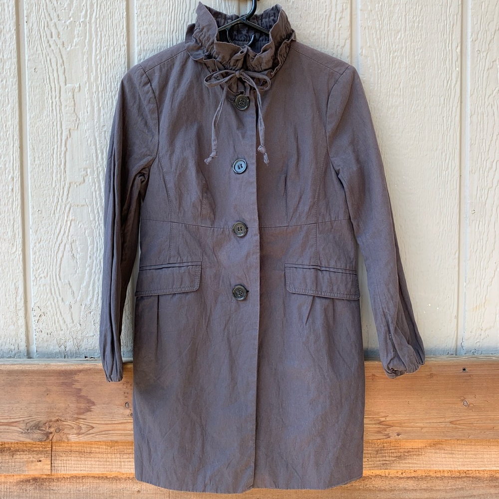 LOFT button up high collar satin lined trench coat - Picture 7 of 16